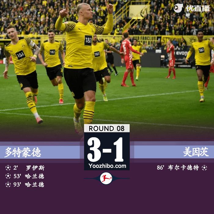 <a href=/zuqiu/dortmund/ target=_blank class=infotextkey>多特蒙德</a>3-1美因茨 哈兰德梅开二度罗伊斯闪击